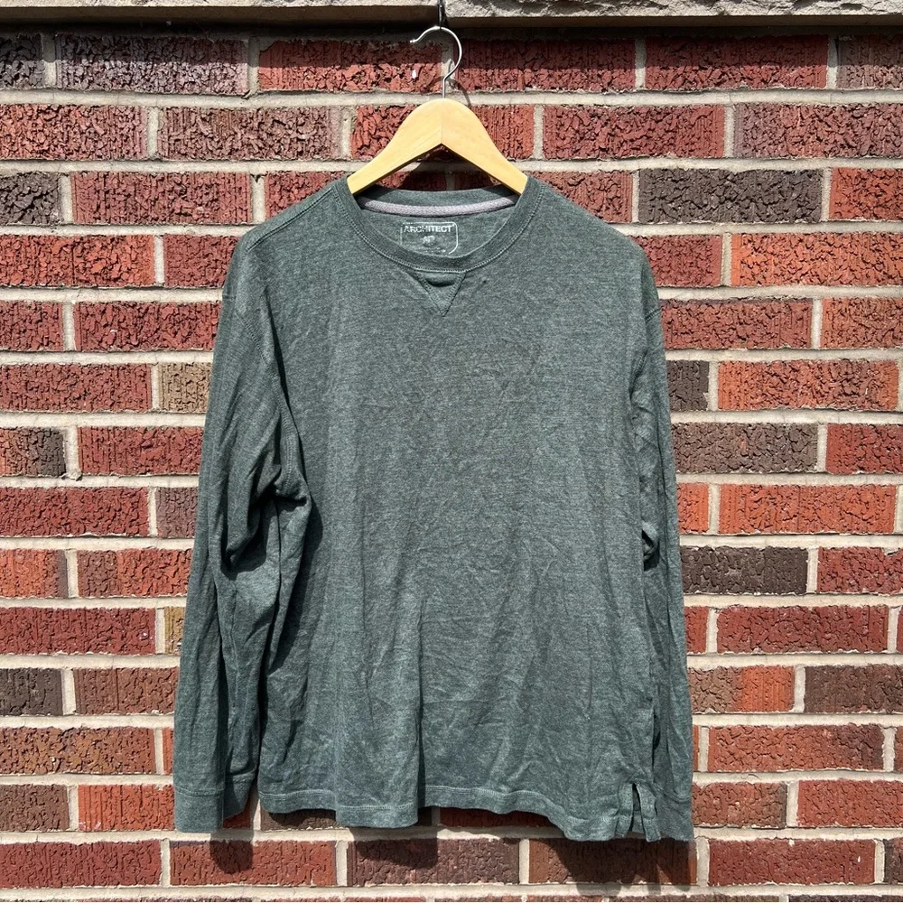 Architect Marled Olive Green Crewneck Long Sleeve Tee Shirt